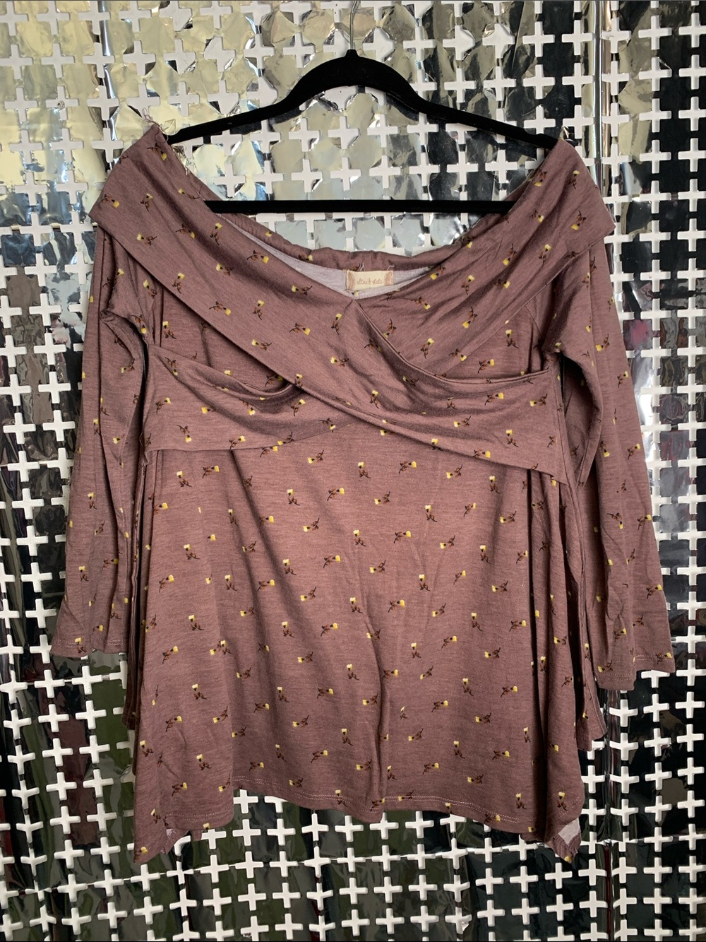 Altar'd State Dusty Mauve Floral Off-Shoulder Tunic